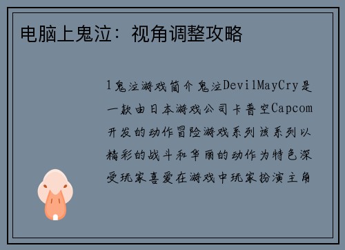 电脑上鬼泣：视角调整攻略